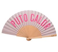 Fisura - Original handheld folding fan with the message in Spanish. Wooden fan. Original holding Hand Fans. Fan with hanger included (Calor, grey and pink)