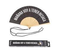 Fisura - Original handheld folding fan with the message in Spanish. Wooden fan. Original holding Hand Fans. Fan with hanger included (Resaca, black)