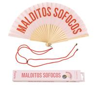Fisura - Original handheld folding fan with the message in Spanish. Wooden fan. Original holding Hand Fans. Fan with hanger included (M*ditos sofocos, pink)