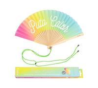 Fisura - Original handheld folding fan with the message in Spanish. Wooden fan. Original holding Hand Fans. Fan with hanger included (Calor, rainbow)