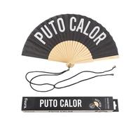 Fisura - Original handheld folding fan with the message in Spanish. Wooden fan. Original holding Hand Fans. Fan with hanger included (Calor, black)
