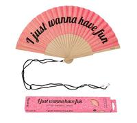 Fisura - Original “Have Fun” Folding Fan, Modern and Colourful Handheld Fan, Pink Glitter Design for Wedding, Rave, Festival - Includes Strap. Size: 42.5 x 23 cm