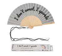 Fisura - Original “I Don’t Sweat” Folding Fan, Modern and Colourful Handheld Fan, Silver Glitter Design for Wedding, Rave, Festival - Includes Strap. Size: 42.5 x 23 cm