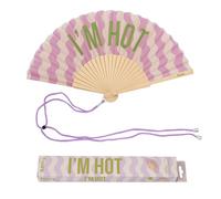 Fisura - Original “I’m H*t” Message Folding Fan, Modern and Colourful Folding Handheld Fan, Lilac Wave Design for Wedding, Rave, Festival - Includes Strap. Size: 42.5 x 23 cm