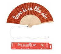 Fisura - Original “Love is in the Air” Folding Fan, Modern and Colourful Handheld Fan, Red Glitter Design for Wedding, Party, Festival - Includes Strap. Size: 42.5 x 23 cm