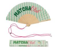 Fisura - Original “Matcha Club” Message Folding Fan, Modern and Colourful Folding Handheld Fan, Green Stripe Design for Wedding, Rave, Festival - Includes Strap. Size: 42.5 x 23 cm