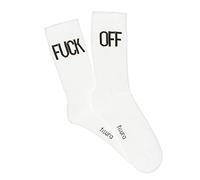 Fisura - Original men's white "F*** Off" socks. Pattern socks for gift. Long socks. Composition: cotton and polyester. Size: 41-45.