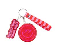 Fisura Original metal key ring with mirror and message "better late than ugly". Pink and red women's keyring. Hand mirror gift for women Mother's Day or birthday.