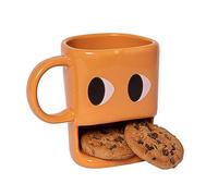 Fisura- Original Eyes Mug with Biscuit Holder Ceramic Mug with Biscuit Hole 240 ml Mug. (Orange)