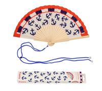 Fisura - Original Nautical Print Folding Fan, Modern and Colourful Folding Handheld Fan, Blue & Red Design for Wedding, Rave, Festival - Includes Strap. Size: 42.5 x 23 cm