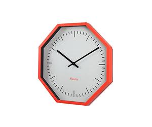 Fisura Original Octagonal Coral Wall Clock, Modern Kitchen Clock, Neon Wall Clock, 30 cm Diameter, ABS and Glass, 1 x AA Battery.