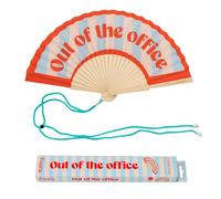 Fisura - Original “Out of the Office” Message Folding Fan, Modern and Colourful Folding Handheld Fan, Blue & Red Design for Wedding, Rave, Festival - Includes Strap. Size: 42.5 x 23 cm