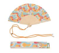 Fisura - Original Psychedelic “Aurora Retro” Print Folding Fan, Modern and Colourful Folding Handheld Fan, Multicolour Design for Wedding, Rave, Festival - Includes Strap. Size: 42.5 x 23 cm
