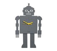 Fisura - Original robot wall clock. Silent Grey kitchen clock, bedroom, Wooden and ABS pendulum design. 38x 20cm .2 AA batteries.