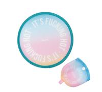 Fisura - Original Round Folding Fan It´s f*cking hot Handheld Foldable Fan. Gradient float Frisbee. 1 Unit. Portable Gift for Parties. 20 cm.