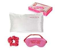Fisura - Original Sleeping Kit Better Late Than Ugly” - Includes: Satin Pillowcase 50 x 70 cm, Soft Satin Scrunchie, and Sleep mask. A Unique Gift for Women