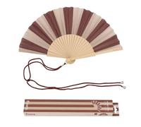 Fisura - Original Stripe Print Folding Fan, Modern and Colourful Folding Handheld Fan, Brown & Beige Design for Wedding, Rave, Festival - Includes Strap. Size: 42.5 x 23 cm
