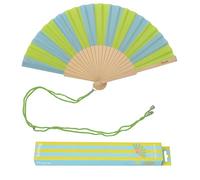 Fisura - Original Stripe Print Folding Fan, Modern and Colourful Folding Handheld Fan, Green & Blue Design for Wedding, Rave, Festival - Includes Strap. Size: 42.5 x 23 cm