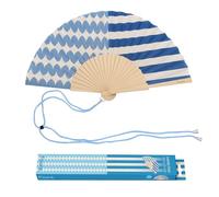 Fisura - Original Stripe & Wave Print Folding Fan, Modern and Colourful Folding Handheld Fan, Blue Design for Wedding, Rave, Festival - Includes Strap. Size: 42.5 x 23 cm