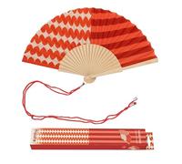Fisura - Original Stripe & Wave Print Folding Fan, Modern and Colourful Folding Handheld Fan, Red Design for Wedding, Rave, Festival - Includes Strap. Size: 42.5 x 23 cm