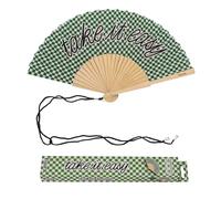 Fisura - Original “Take It Easy” Message Folding Fan, Modern and Colourful Folding Handheld Fan, Green Design for Wedding, Rave, Festival - Includes Strap. Size: 42.5 x 23 cm