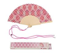 Fisura - Original Tribal Print Folding Fan, Modern and Colourful Folding Handheld Fan, Pink Design for Wedding, Rave, Festival - Includes Strap. Size: 42.5 x 23 cm