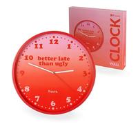 Fisura - Original Wall Clock "Better late than ugly". Silent Wall Clocks for Living room, Kitchen, Office, Bedroom. Modern Design in Pink and Red 35cm. Requires 1 AA Battery (Not Included)