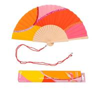 Fisura - Original Wave Print Folding Fan, Modern and Colourful Folding Handheld Fan, Multicolour Glitter Design for Wedding, Rave, Festival - Includes Strap. Size: 42.5 x 23 cm