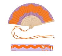 Fisura - Original Wave Print Folding Fan, Modern and Colourful Folding Handheld Fan, Orange & Purple Design for Wedding, Rave, Festival - Includes Strap. Size: 42.5 x 23 cm