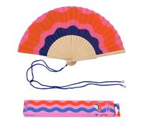 Fisura - Original Wave Print Folding Fan, Modern and Colourful Folding Handheld Fan, Pink & Blue Design for Wedding, Rave, Festival - Includes Strap. Size: 42.5 x 23 cm