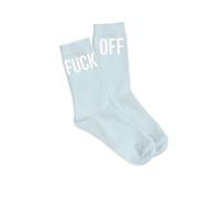 Fisura - Original women's blue "F*** off" socks. Pattern socks for gift. Long socks. Composition: cotton and polyester. Size: 35-41.