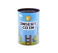 FISURA - Original XL “Insert Coin” Piggy Bank, Tin Piggy Banks for kids & adults, Gamer Gift, Blue and Green Piggy Bank, Dimensions: 7.9 x 7.9 x 5.1 inches