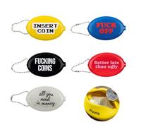 Fisura Oval Rubber Coin Purse Assorted Pack of 5 with Message Retro Coin Purse with Chain Small Wallet for Pocket Unisex Wallet Gift Pack of 5