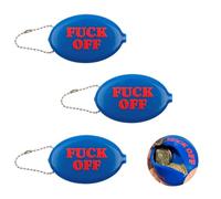 Fisura Oval Rubber Coin Purse F*CK Off Dark Blue Retro Coin Purse with Chain Small Pocket Wallet Unisex Gift Wallet 3 Pack