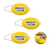 Fisura Oval Rubber Coin Purse Insert Coin Yellow Retro Coin with Chain Small Wallet for Pocket Unisex Wallet Gift Pack of 3