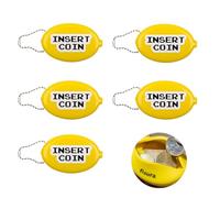 Fisura Oval Rubber Coin Purse Insert Coin Yellow Retro Coin with Chain Small Wallet for Pocket Unisex Wallet Gift Pack of 5