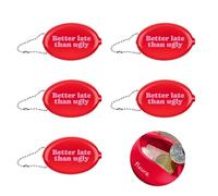 Fisura Oval Rubber Wallet Better Late Pink Retro Coin Purse with Chain Small Pocket Wallet Unisex Gift Wallet 5 Units