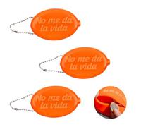 Fisura Oval Rubber Wallet Doesn't Give Me Life Orange Retro Coin Purse with Chain Small Pocket Wallet Unisex Gift Set of 3