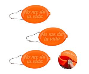 Fisura Oval Rubber Wallet Doesn't Give Me Life Orange Retro Coin Purse with Chain Small Pocket Wallet Unisex Gift Set of 3