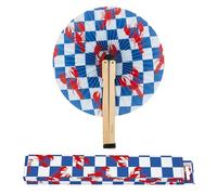 Fisura - Paper Japanese Folding Fan with Lobster Print, Original Foldable Fan, Blue & White, Wedding Favours for Guests, Party or Ceremony Gift, 1 Unit