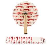 Fisura - Paper Japanese Folding Fan with Sardine Print, Original Foldable Fan, White & Red, Wedding Favours for Guests, Party or Ceremony Gift, 1 Unit