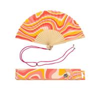 Fisura - Pattern original handheld folding fan. wooden fan. Original holding Hand Fans. Birthday Gifts Wedding Party Decoration. Fan with hanger included (Waves, pink)