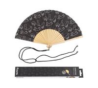 Fisura - Pattern original handheld folding fan. wooden fan. Original holding Hand Fans. Birthday Gifts Wedding Party Decoration. Fan with hanger included (Cats, black)