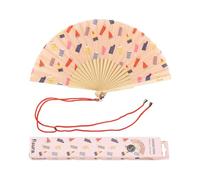 Fisura - Pattern original handheld folding fan. wooden fan. Original holding Hand Fans. Birthday Gifts Wedding Party Decoration. Fan with hanger included (Ice cream, pink)