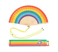 Fisura - Pattern original handheld folding fan. wooden fan. Original holding Hand Fans. Birthday Gifts Wedding Party Decoration. Fan with hanger included (Rainbow, multicoloured)