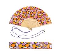 Fisura - Pattern original handheld folding fan. wooden fan. Original holding Hand Fans. Birthday Gifts Wedding Party Decoration. Fan with hanger included (Vintage flowers, multicoloured)