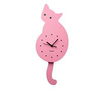 Fisura - Pendulum Clock. Original Wall Clock. Silent Wall Clock Different Models. Wood and ABS. Battery not Included. (Pink)