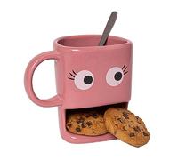Fisura Original Eyes Mug with Biscuit Holder - Ceramic Mug with Biscuit Hole, 240 ml (Pink)