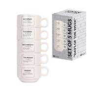 FISURA Set of Original Days of The Week White Mugs with Funny Sayings Original Mugs with Message Gift Set of 5 Humorous Ceramic Mugs