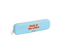 Fisura - Silicone Pencil Case “Back to the Office” Blue Multiuse Pen Holder Desk Organiser with Zip, Soft Flexible Touch - 7.9 x 2 in